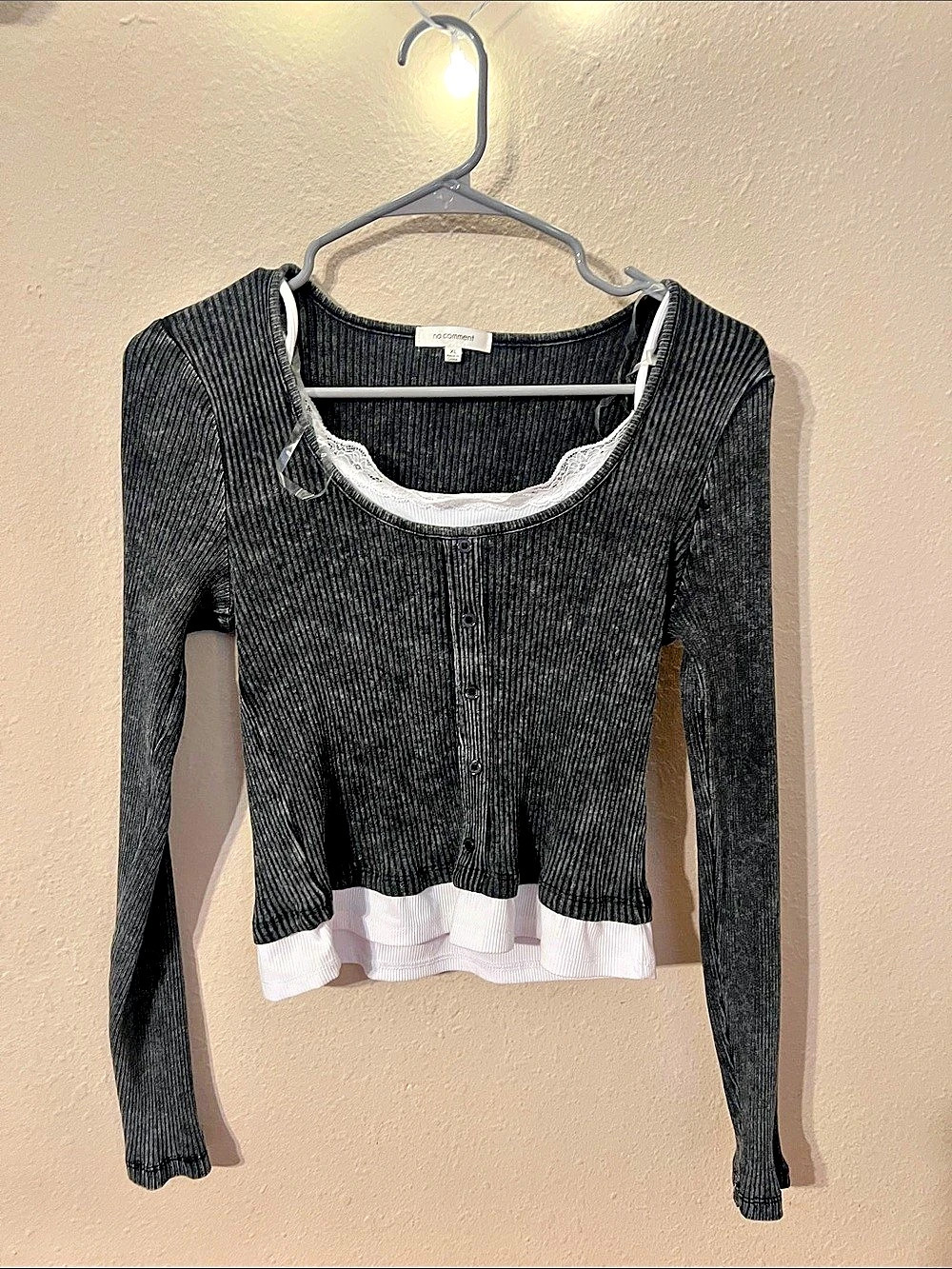 no comment Ribbed Layered Long Sleeve Top XL